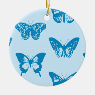 Vlinderschets, hemelsblauw en luchtblauw keramisch ornament
