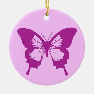Vlinderschets, ijsroze en amethyst paars keramisch ornament