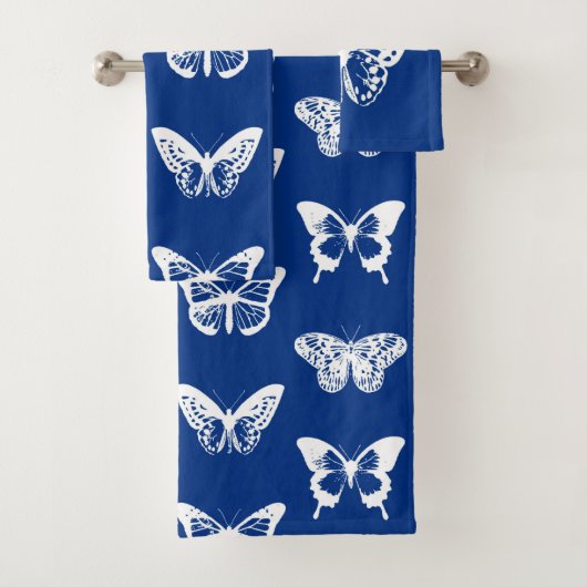 vlinderschets, kobaltblauw en wit bad handdoek (Insitu)