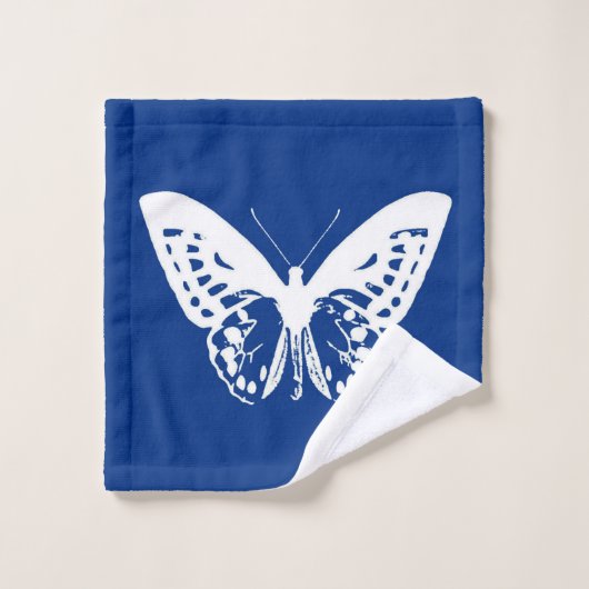 vlinderschets, kobaltblauw en wit bad handdoek (Wasdoekje)