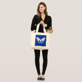 vlinderschets, kobaltblauw en wit grote tote bag (Voorkant (model))