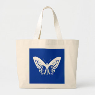 vlinderschets, kobaltblauw en wit grote tote bag