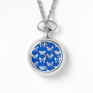vlinderschets, kobaltblauw en wit horloge