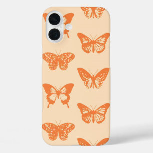 vlinderschets, koraal sinaasappel iPhone 16 plus hoesje