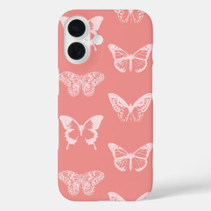 vlinderschets, koraalroze iPhone 16 hoesje