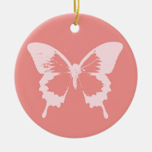 vlinderschets, koraalroze keramisch ornament