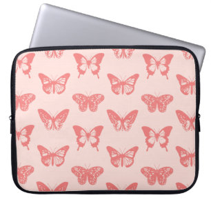 vlinderschets, koraalroze laptop sleeve