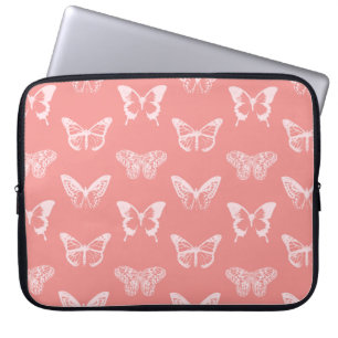 vlinderschets, koraalroze laptop sleeve