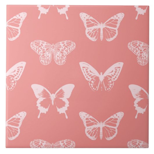 vlinderschets, koraalroze tegeltje (Voorkant)