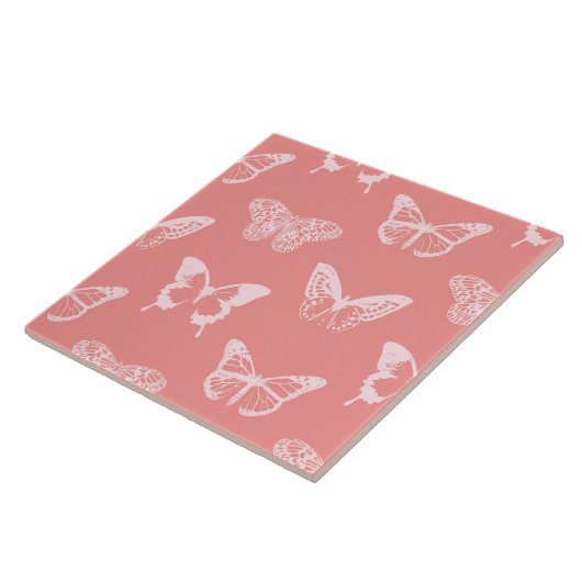 vlinderschets, koraalroze tegeltje (Zijkant)