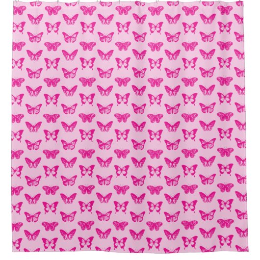 Vlinderschets, lichtroze en fuchsia douchegordijn (Voorkant)
