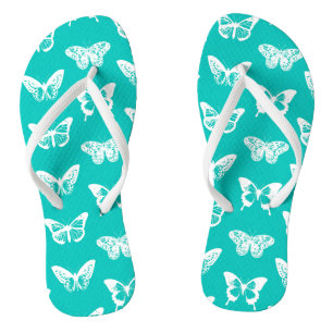 Vlinderschets, turquoise en wit teenslippers