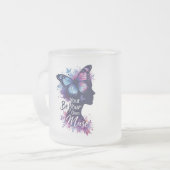 Vlindersilhouet, zelfontdekking, wees je eigen mu matglas koffiemok (Voorkant links)