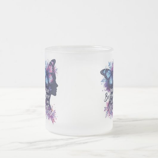 Vlindersilhouet, zelfontdekking, wees je eigen mu matglas koffiemok (Center)