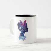 Vlindersilhouet, zelfontdekking, wees je eigen mu tweekleurige koffiemok (Voorkant links)