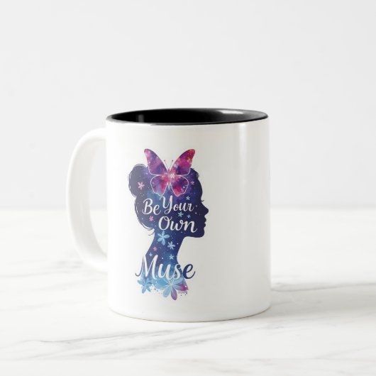 Vlindersilhouet, zelfontdekking, wees je eigen mu tweekleurige koffiemok (Voorkant links)