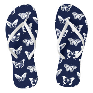 vlindersketch, marinesblauw en wit teenslippers