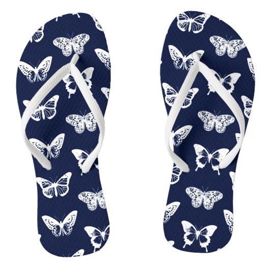 vlindersketch, marinesblauw en wit teenslippers (Voetbed)