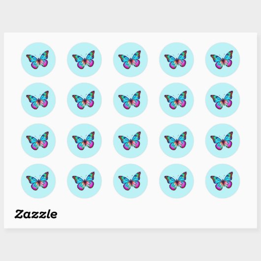 Vlinderstickers Rond Aqua Ronde Sticker (Vel)