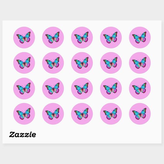 Vlinderstickers Rond Roze Ronde Sticker (Vel)