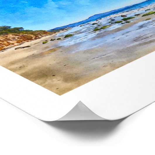 Vlinderstrand Santa Barbara Waterverf schilderij Poster (Hoek)
