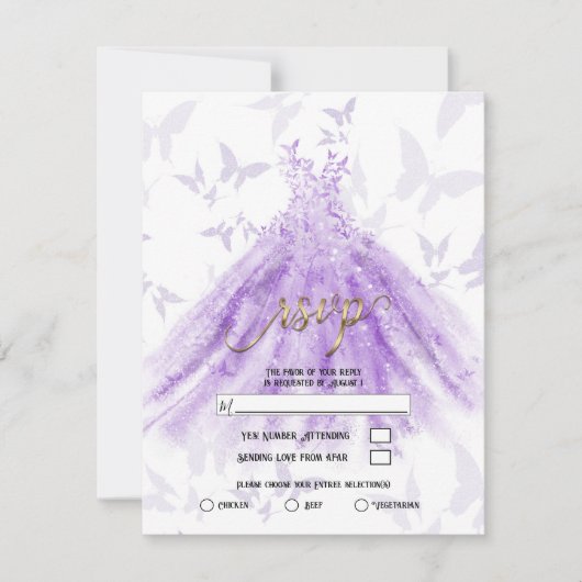 Vlinderta Purple Jurk Bruiloft RSVP Kaart (Voorkant)