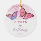 Vlinderthema 1e verjaardagsfeest Favor Keramisch Ornament (Voorkant)
