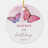 Vlinderthema 1e verjaardagsfeest Favor Keramisch Ornament (Achterkant)