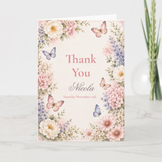 Vlinderthema Baby Shower Bedankkaart (Voorkant)
