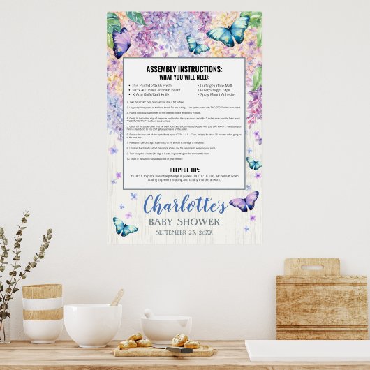 Vlinderthema Baby Shower Fotoprop Frame Schuim Boa Poster (Keuken)