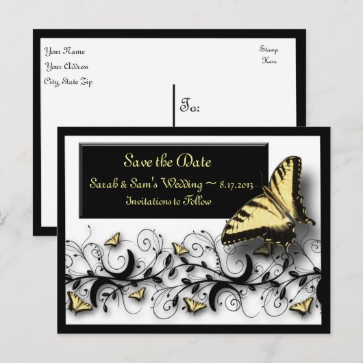 Vlinderthema Save the Date Aankondigingskaart (Voorkant / Achterkant)