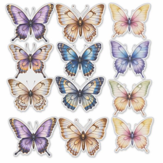 Vlindertijdschrift Aquarel Scrapbook Briefpapier Sticker (Voorkant)
