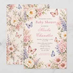 Vlindertje Baby Shower met Bloemen Kaart