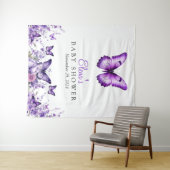 Vlindertje Baby Shower Paarse Bloemstuk Achtergron Wandkleed (In Situ (horizontaal))