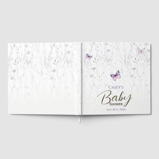 Vlindertje Baby Shower Paarse Boho Bloemenfeestje Gastenboek (Volledig)