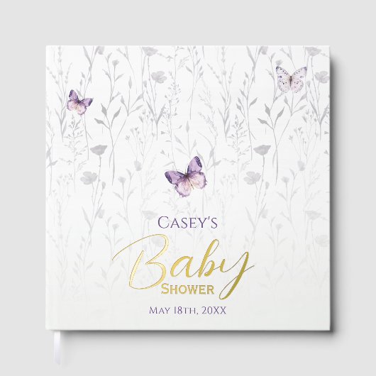 Vlindertje Baby Shower Paarse Boho Bloemenfeestje Gastenboek (Voorkant)