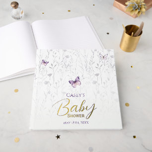 Vlindertje Baby Shower Paarse Boho Bloemenfeestje Gastenboek