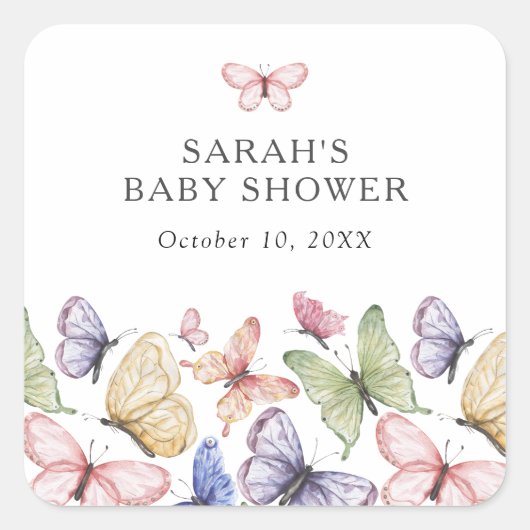 Vlindertje Baby Shower Vierkante Sticker (Voorkant)