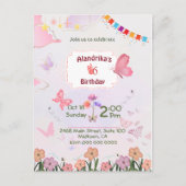 Vlindertje flap flap 6de verjaardagsuitnodiging briefkaart (Voorkant)