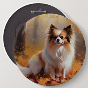 Vlindertje in herfstbladeren laat zich inspireren ronde button 6,0 cm