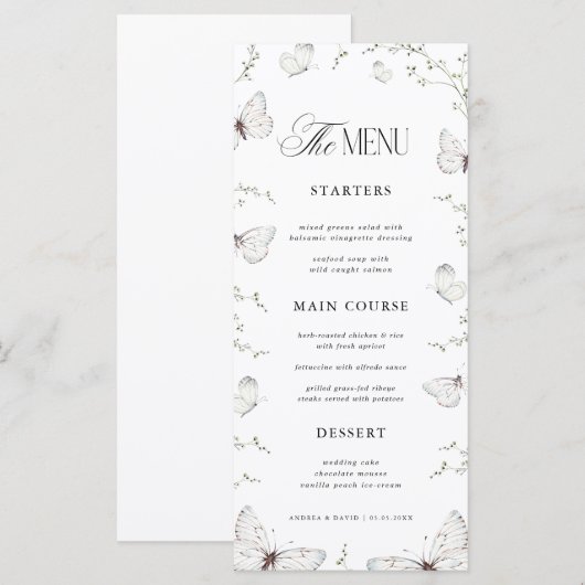 Vlindertuin Baby Shower of Bruiloftsshowers Menu (Voorkant / Achterkant)