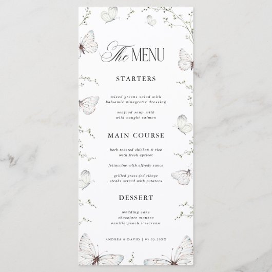 Vlindertuin Baby Shower of Bruiloftsshowers  Menu (Voorkant)