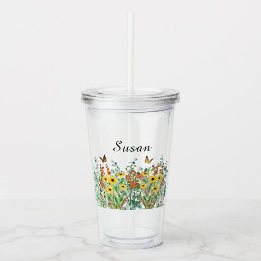 Vlindertuin Bloemen Persoonlijk  Acryl Drinkbeker (Voorkant)