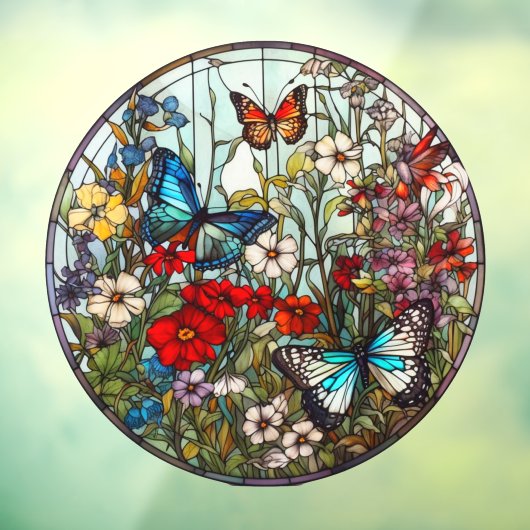 vlindertuin bloemig faux Glas in lood Raamsticker (Vel 3)