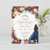 Vlindertuin Bordeaux Blauwe Bloem Quinceanera  Kaart (Staand voorkant)