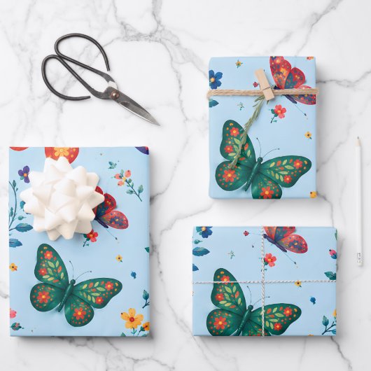 Vlindertuin Cadeaupapier – Kleurrijk Bloemmotief (Voorkant)
