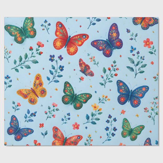 Vlindertuin Cadeaupapier – Kleurrijk Bloemmotief (Vlak)