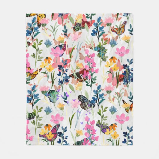 Vlindertuin Dekbed – Kleurrijke Bloemendeken Fleece Deken (Voorkant)