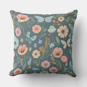 Vlindertuin Explosie Whimsieke Pastel Bloemen Kussen