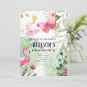 Vlindertuin Flamingo Fee Bloemen Verjaardag Kaart (Staand voorkant)